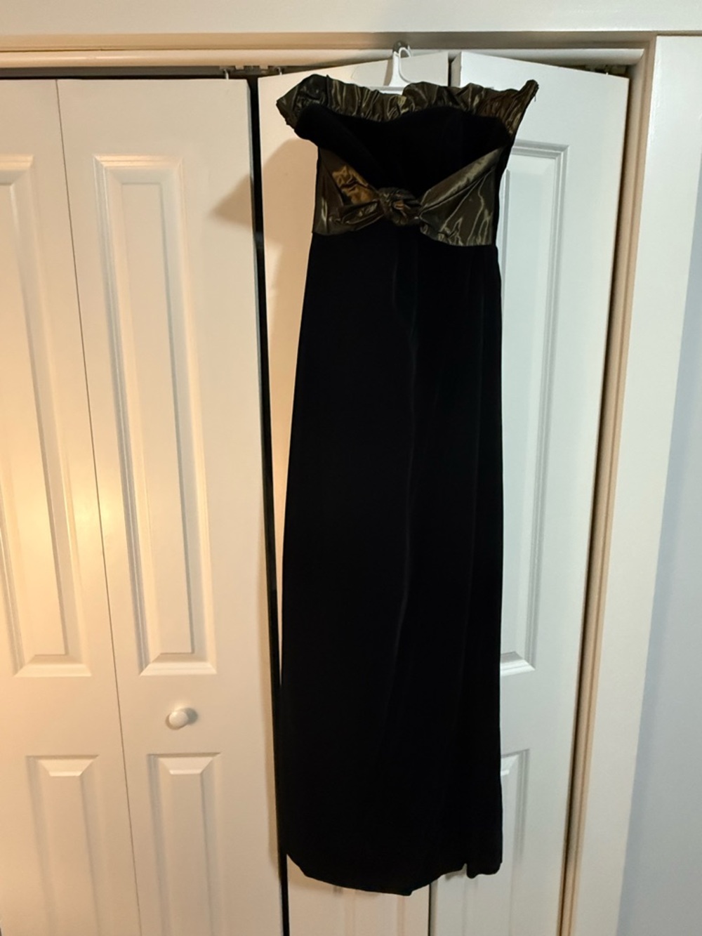 Laura Ashley Black Strapless Velvet Gown with Olive Ruffle - Picture 2 of 3